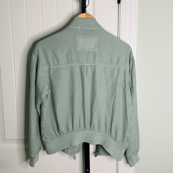 American Eagle-Linen-Blend Cropped Bomber Jacket-Size Small-Moss Grey - Picture 4 of 9